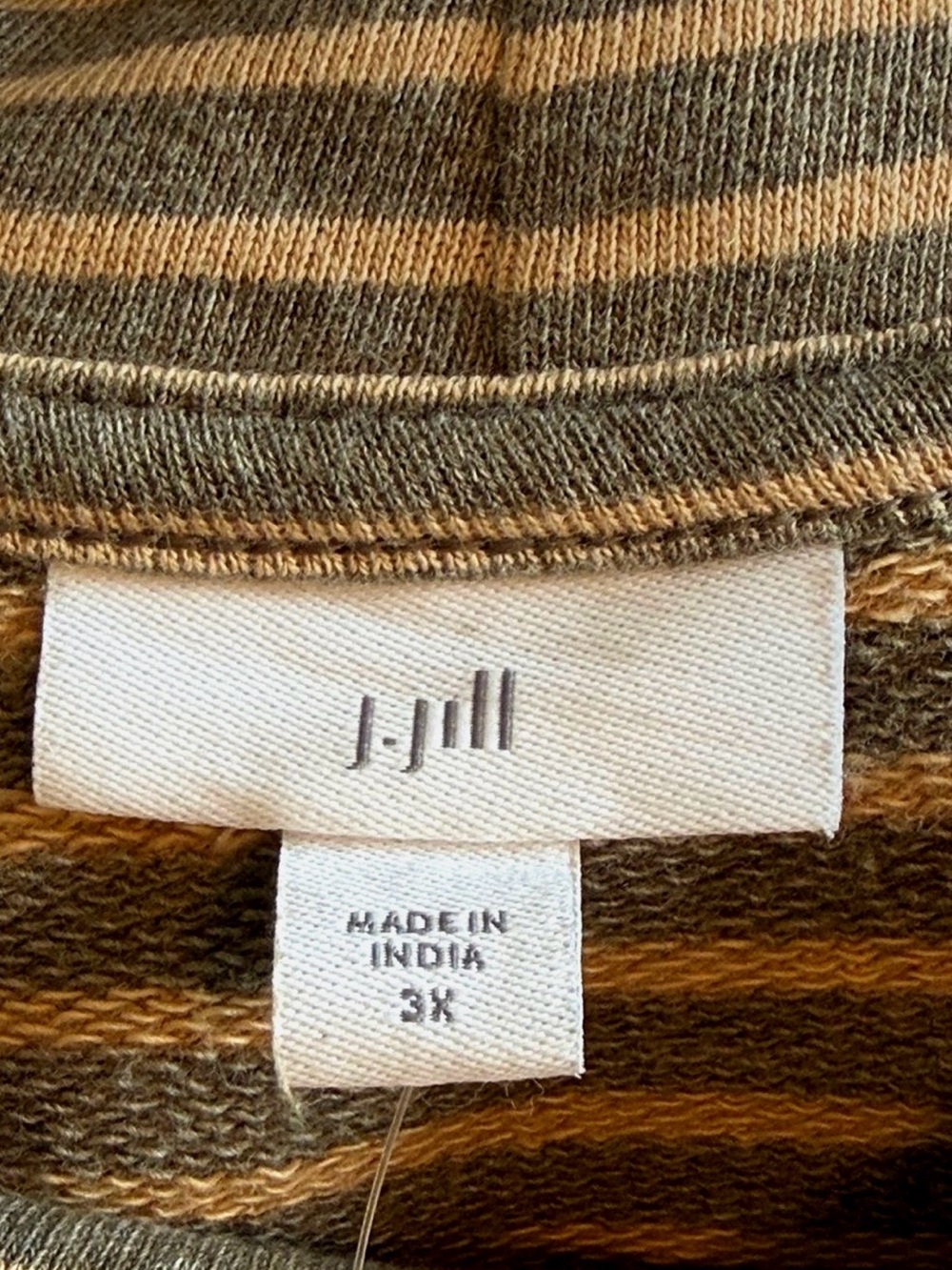 J. Jill NWT 3X Striped Mock Neck Knit Top Tan Gray Long Sleeve Plus French Terry - Picture 10 of 10